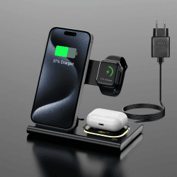 Aimtel 3 in 1 Faltbar kabellose Ladestation für Apple Watch und i Phone Ladegerät für Apple Watch Series 10/9/Ultra 2/8/7/SE， Ladestation für i Phone 16/16 Pro/MAX/Plus/15/14/13/12/11/XS/XR/AirPods 4 Schwarz