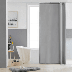 Furlinic Schmaler Duschvorhang für Eck Dusche und Kleine Badewanne, Badvorhang Textil aus Polyester Stoff Schimmelresistent Wasserabweisend und Waschbar, Grau 90x180 mit 6 Duschvorhangringen. H180 x B90 cm (1er Pack) Grau