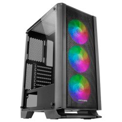 Mars Gaming MC-C Schwarz, ATX PC Gehäuse, Metall-Mesh Frontplatte, Gehärtetes Glas, 3 Frontlüfter FRGB 120mm MCC