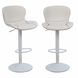 Youhauchair Barhocker 2er Set, Barhocker Höhenverstellbar aus PU-Leder, wasserdicht und verschleißfest, Barhocker mit Lehne, Drehbarer bar Stool, modern, Weiß Weiß 2er-Set