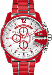 Diesel Chief Series Herrenuhr, Chronographenwerk mit Silikon-, Edelstahl- oder Lederarmband 51MM Rot und Weiß