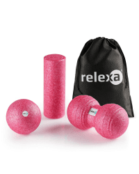 relexa Faszien Set MINI, 4-teiliges Ganzkörper Trainingskit, mit Faszienrolle, Twinball & Faszienball, flächige und punktuelle Selbstmassage, inkl. Faszien-eBook, in versch. Farben Pink