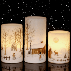 Eldnacele Flammenlose Weihnachtskerzen, flackernd mit 6-Stunden-Timer, Schneemann, echte Wachskerzen, LED-Lichter für Weihnachten, Heimdekoration, betrieben mit 2 AA-Batterien Schneemann-a