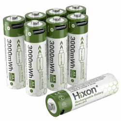 Hixon Lithium 1,5V AA Akku, Wiederaufladbare USB-C AA Akku Lithium, 3000mWh 1,5V AA Lithium Akku, 8 Stücke Lithium USB-C AA Batterien 8 Stücke AA