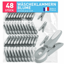 culiclean Wäscheklammern stabil ohne Abdruck Blume 48 Stück Ultimate Gray weiß robuste Kunststoff Kluppen Soft Grip Clothes Pegs ideal zum Aufhängen von Wäsche Hosen T Shirts Unterwäsche Socken 48 Stück 48 Stück Ultimate Gray-weiss