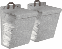 Wäschekorb mit Deckel - 52 L - 56x39x13cm Faltbarer Nischen Wäschesammler Schmaler Wäschekorb mit Tragegriff für Apartment (Gray-2PCS)