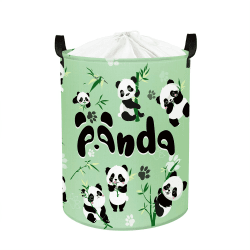 Clastyle 45L Groß Grüner Panda Kinder Wäschekorb mit Deckel für Jungen Mädchen Bambus Kleidung Spielzeug Aufbewahrungskorb für Kinderzimmer Bad 36*45 cm Panda
