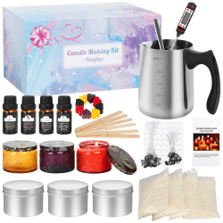 Kerzenherstellung Kit, DIY Kerzen Selber Machen Set, Duftkerze Geschenke Set mit 600ml Schmelztopf, 480g Sojawachs, 6 Kerzendosen, 4 Duftöle, 10 Farbblöcke, 50 Candle Wicks, Für anfänger genial (A)