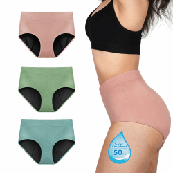 TIICHOO Periodenunterschwäsche Starke Blutung Hohe Taille Periodenslip Weiche Menstruationsunterwäsch 44 Matcha Grün/Türkis Grün/Roségold