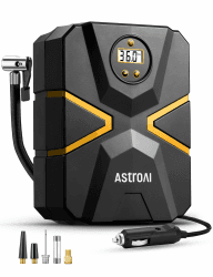 AstroAI Kompressor Auto Autoreifen Pumpe Luftpumpe 10,3 bar 12V DC mit Echtzeit-LCD-Display Voreingestellter Reifendruck Abschalautomatik Luftkompressor für Auto, Fahrräder, Motorrad, Ball Gelb