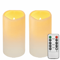 Biyanuo 2PACK Wasserdichte Outdoor LED Kerzen Fernbedienung Timer, Kunststoff flammenlose batteriebetriebene elektrische Säulenkerze (D7.5 xH14cm) Camping, Hochzeiten, Geschenke,Home Decoration Kunststoff -2pack