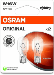 Osram ORIGINAL LINE 12V, W16W, Signallampen mit Glasquetschsockel, Doppelblister (2 Lampen), white