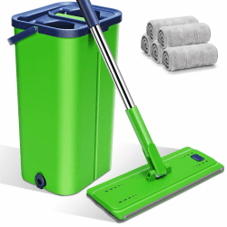 Myiosus Bodenwischer Set mit Eimer, 2 In 1 Wischmopp Set mit Eimer, Putzeimer mit Wischmop mit 5 Mikrofaser Wischpads, 134cm Bodenwischer mit Auswringfunktion für Hartholz Fliesen Laminat Marmor