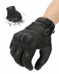 KEMIMOTO Taktische Handschuhe, Motorradhandschuhe, Militär Einsatzhandschuhe mit Kohlefaser Knöchelprotektor und Touchscreen, Atmungsaktiv, Vollfinger, für Bushcraft, Motorrad, Jagd und Security L Schwarz
