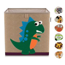 LIFENEY Aufbewahrungsbox Kinder mit Dinosaurier Motiv I Spielzeugbox mit Tiermotiv passend für Würfelregale I Ordnungsbox für das Kinderzimmer I Aufbewahrungskorb Kinder Dino 2 Hell