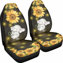 Poceacles Autositzbezüge mit Sonnenblumen-Motiv, universelle Passform, passend für die meisten Autos, SUVs und LKWs, Auto-Vorderkissenbezüge Sonnenblume Baby Elefant