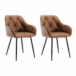 WOLTU 2er Set Esszimmerstühle, Küchenstuhl, Stuhl Esszimmer Wohnzimmer, ergonomischer Sessel, Armlehnstuhl, Polsterstuhl, Sitzfläche aus Vintage-Kunstleder, Metallbeine, Braun, EZS03br-2 Braun Vintage-Kunstleder