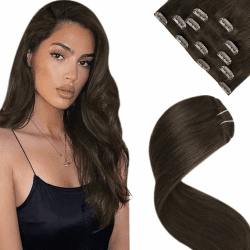 LaaVoo Echthaar Extensions Clips Braun Clip in Extensions Echthaar Remy Haar 5Stücke Echthaar Clip in Extensions 50cm Dunkelbraun #2 70g 50cm-70g 1.2#2