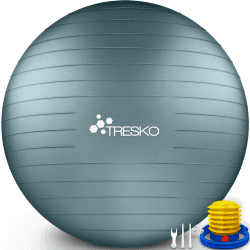 TRESKO® Gymnastikball BPA-Frei inkl. Luftpumpe | Ball für Fitness, Yoga, Gymnastik, Schwangerschaft, Core Training, Rücken | Yogaball Pezziball Pilatesball Sitzball Anti-Burst 300 kg Cool-Grau-Blau 55cm (für Körpergröße unter 155cm)