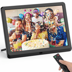 FamBrow Digitaler Bilderrahmen 10 Zoll mit Fernbedienung, Elektronischer Bilderrahmen 1920 * 1080IPS, Unterstützt Einrichtung Video/Musik/Foto/Kalender/Uhr 10 inch+Remote Schwarz
