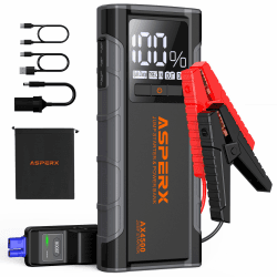 AsperX Starthilfe Powerbank 4500A 12V(Bis Zu Alle Benzin Oder 10,0 L Diesel) Auto Starthilfe Mit LED Taschenlampe,PD 30W USB-C Und 4 Zoll LCD Bildschirm Starthilfegerät Für Auto LKW SUV Kombi 4500A Schwarz