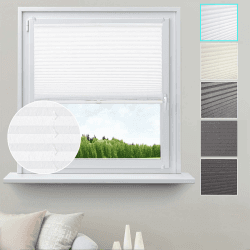 WOLTU Plissee ohne Bohren Klemmfix Faltrollo Jalousie Weiß 75x130cm (BxH), Plisseerollo Crushed Optik Sichtschutz und Sonnenschutz Easyfix lichtdurchlässig Rollo für Fenster & Tür Weiß Crush B75 x H130 cm