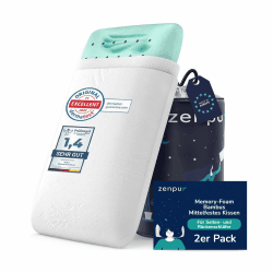 ZenPur Nackenstützkissen 2er-Set 40x60-13cm Memory Foam Kopfkissen - Ergonomisches Schlafkissen für Nacken und Schulter, Oeko-TEX Zertifiziert Mittel 2er Pack 40 x 60 x 13 cm