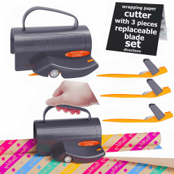 Geschenkpapier Schneider für Rollen, 1 Stück Geschenkpapier Cutter mit 3 austauschbaren Klingen, Papier Rollenschneider für Weihnachten, Geburtstagsgeschenke, Feste und Feierlichkeiten