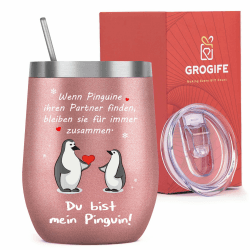 Jahrestag Geschenk für Sie, Partner Weihnachtsgeschenke, Ich Liebe Dich Geschenke für Frauen, Hochzeitstag Geschenke für Paar, Ehefrau, Pärchen, Weihnachten Liebesgeschenke, Thermobecher 350ml Pinguin Geschenk für Sie