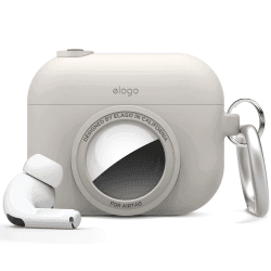 elago Sofortige Schutzhülle, kompatibel mit AirPods Pro, kompatibel mit AirTag, Schutzhülle im klassischen Design für Kamera, Schlüsselanhänger inklusive [Tracking-Gerät Nicht im Lieferumfang stone