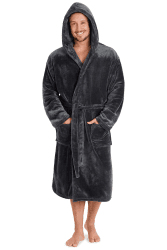CityComfort Herren Morgenmantel Super weich Herren Fleece Robe mit Kapuze Roben Bademantel warm und kuschelig Anthrazit L