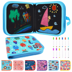 Funkprofi Malbuch für Kinder mit 12 Stiften, Malbuch Kinder, Reisespiele Kinder, Graffiti-Zeichenbrett, Graffiti-Buch, Wiederverwenderbar, Tragbar, Abwischbar, 14 Seiten (Fisch) 14 Seiten Fisch+ 12 Buntstifte