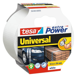 tesa extra Power Universal Gewebeband - Gewebeverstärktes Ductape zum Reparieren, Befestigen, Bündeln, Verstärken oder Abdichten - Weiß - 10 m x 50 mm 10m x 50mm 1 Rolle Weiß