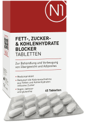 N1 Fettblocker + Zucker & Kohlenhydrate-Blocker Medizinprodukt zur Behandlung & Vorbeugung von Übergewicht - Diät, abnehmen Tabletten schnell