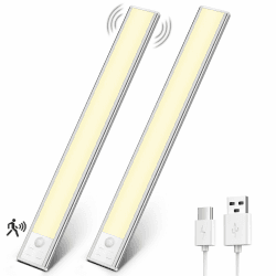OUILA Led Unterbauleuchte küche Schrankbeleuchtung mit Bewegungsmelder 31cm Ultradünnes dimmbar LED Sensor Licht Aufladbare Kabellose Unterbauleiste Schranklicht Lichtleiste Nachtlampe, Warmes Licht 31CM*2 Warmes Licht