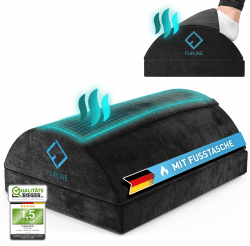 FLIPLINE Fußstütze Schreibtisch - [TEST SEHR GUT] - Höhenverstellbare Fußbank [rutschfest] - mit Flauschfaser Fußtasche - für Schreibtisch Büro Homeoffice Zubehör - Fußkissen Footrest Fußhocker Fleece-Bezug Schwarz