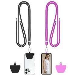 COCASES Handykette Universal zum Umhängen- Handyband aus Nylon kompatibel mit jeden Smartphones, Handy Kette Umhängenband mit Kordel-keine Handyhülle 2 Stück-schwarz/Lila