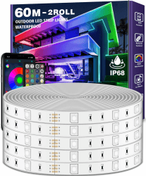 LETIANPAI 60m/200ft Outdoor LED Strip Lights Waterproof,IP68 Outsideled strips wasserdicht with App and Remote,Music Sync RGB Exterior Led Rope Lights with Self Adhesive Back 60m-Outdoor