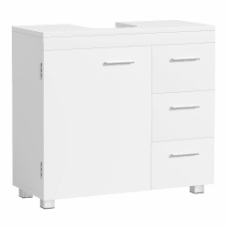 VASAGLE Waschbeckenunterschrank, Badezimmerschrankmit 3 große Schubladen, 2 Fächer, auch für Waschbecken mit Beckensäule, Badezimmer-Unterschrank mit Füßen, 30 x 70 x 64 cm, wolkenweiß BBK504W01 Weiß Für Waschbecken mit Säule