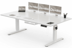 Devoko Höhenverstellbar Schreibtisch 200x80cm mit USB A-Ladeanschluss, Mobiler Computertisch mit Kabel Management Tray und 3-Funktions-Memory, Weiß 200 x 80 cm Weiß