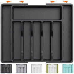 Lifewit Besteckkasten für Schubladen,verstellbarer Besteckhalter Utensilienhalter für Küchenschubladen, Schubladeneinsatz Besteckeinsatz für Küche Organizer aus Kunststoff für Löffel,Gabeln, Schwarz Schwarz 1