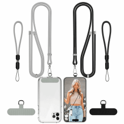 COCASES Handykette Univeral, 2 Stück Verstellbar Handyband und 2er Handyschlaufen zum umhängen Halsband Umhängenband kompatibel mit alle smartphones-2 Stück Handy Lanyard Pads Schwarz/Grau