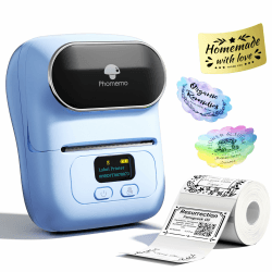 Phomemo M110 Bluetooth Etikettendrucker Barcode Etikettendrucker beschriftungsgerät Selbstklebend Label Printer für Unternehmen,QR-Code,Schmuck,Einzelhandel,Kompatibel mit Telefonen & PC-System,Blau Drucker + 1 Etikett Blau