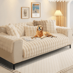 Kaninchen Plüsch Sofabezug L Form 1/2/3/4 Sitzer Sofa Überzug Ecksofa U Form, 2024 Neue Universelle rutschfeste Sofaschoner, Superweiche SofaÜberwurf aus Kunstpelz für Wohnzimmer(Creme, 90 * 210 cm) 90x210cm/Sitzbezug Kaninchen Plüsch Creme