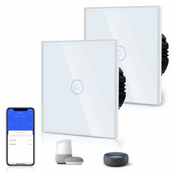 BSEED 2er Pack Smart Alexa 1 Gang 2-Wege-WLAN-Schalter, Glaswand-Wandlichtschalter Weiß, Google/Sprachsteuerung, Freigabegeräte (Neutralleiter erforderlich) 1 Fach 2 Wege - 2Pack Weiß