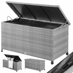 Casaria® Gartenbox Auflagenbox mit Rollen 420L Stauraum UV-beständig Handgriffe Gasdruckfeder Wetterfest 122x56cm Garten Balkon Aufbewahrungsbox Grau