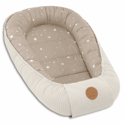 Babynest Neugeborene Nestchen Baby 90x50 cm - Kokon Handmade zweiseitig aus Baumwolle Waffel mit Babynestchen Beige mit Weiß Sternen Beige mit Weiß Sternen 90 x 50 cm