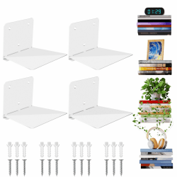 Sheeliy Unsichtbares Bücherregal, Schwebendes Bücherregal, Unsichtbare Regale für Bücher, Schwebendes Regale Wand für Schlafzimmer, Floating Bookshelf Metall Stabil für Büro, Küche, 4 er Set 4 Stücke