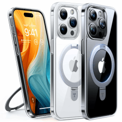 TORRAS Ostand für iPhone 15 Pro Hülle für MagSafe (Nr.1 Magnetkraft, Unsichtbarer Ständer, Militärischer Schutz) Stoßfest Handyhülle iPhone 15 Pro Case Kratzfeste Schutzhülle All-in-One Transparent Transparent iPhone 15 Pro