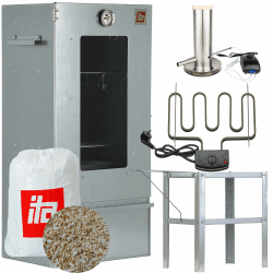 ITA Elektrischer Räucherofen 7002 - Smoker Set mit Heizung, Tisch, Rauchgenerator - Räucherschrank mit Fenster & Thermometer - Edelstahl - EU Qualität, Direkt vom Hersteller - 81 cm mit 3 Etagen Smoker mit Heizelement + Tisch + Rauchgenerator